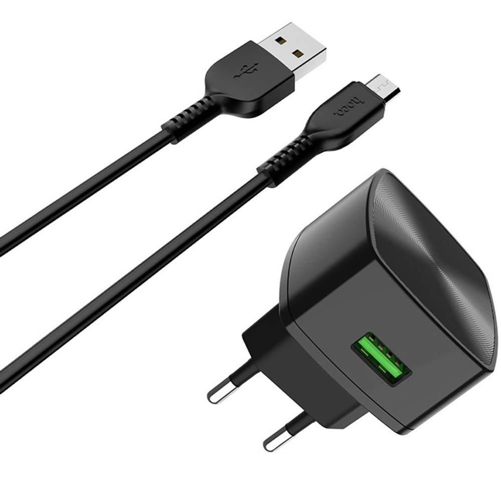Скоростное зарядное устройство Hoco C70A с кабелем MicroUSB, черная
