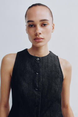 ZARA ДЖИНСОВЫЙ ЖИЛЕТ TRF, АНТРАЦИТОВО-СЕРЫЙ