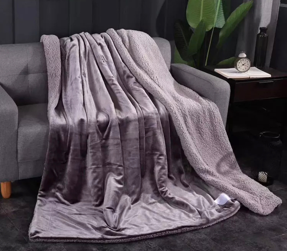 Плед 1.5 на полуторку Дымок Барашка Велюр-Плюш 140х200