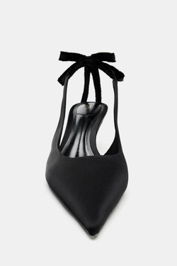ZARA АТЛАСНЫЕ ТУФЛИ-МЮЛИ С БАНТОМ, ЧЕРНЫЙ