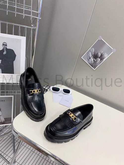 Женские лоферы Celine Margaret кожаные в черном цвете