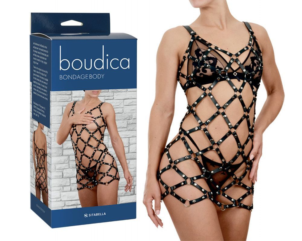 Черное платье Boudica в виде сетки из кожаных полос (Размер: 42-44) (Цвет: черный)