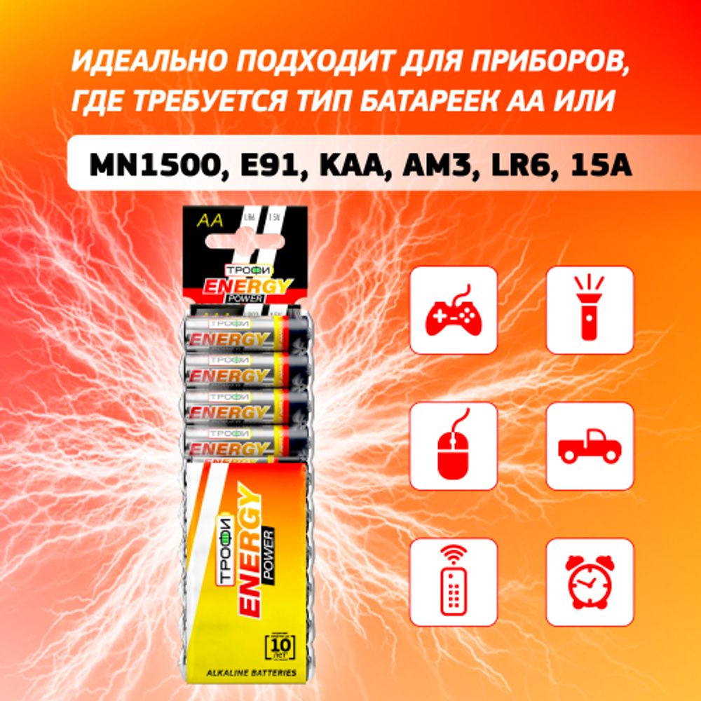 Батарейки Трофи LR6-10BL ENERGY POWER Alkaline