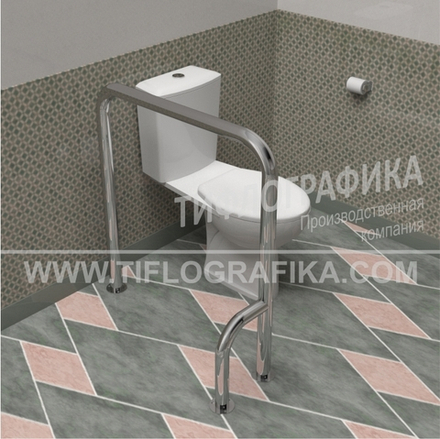 Поручень опорный П-образный, правый, напольный, нерж. сталь, 800x650x180 мм, D38 мм