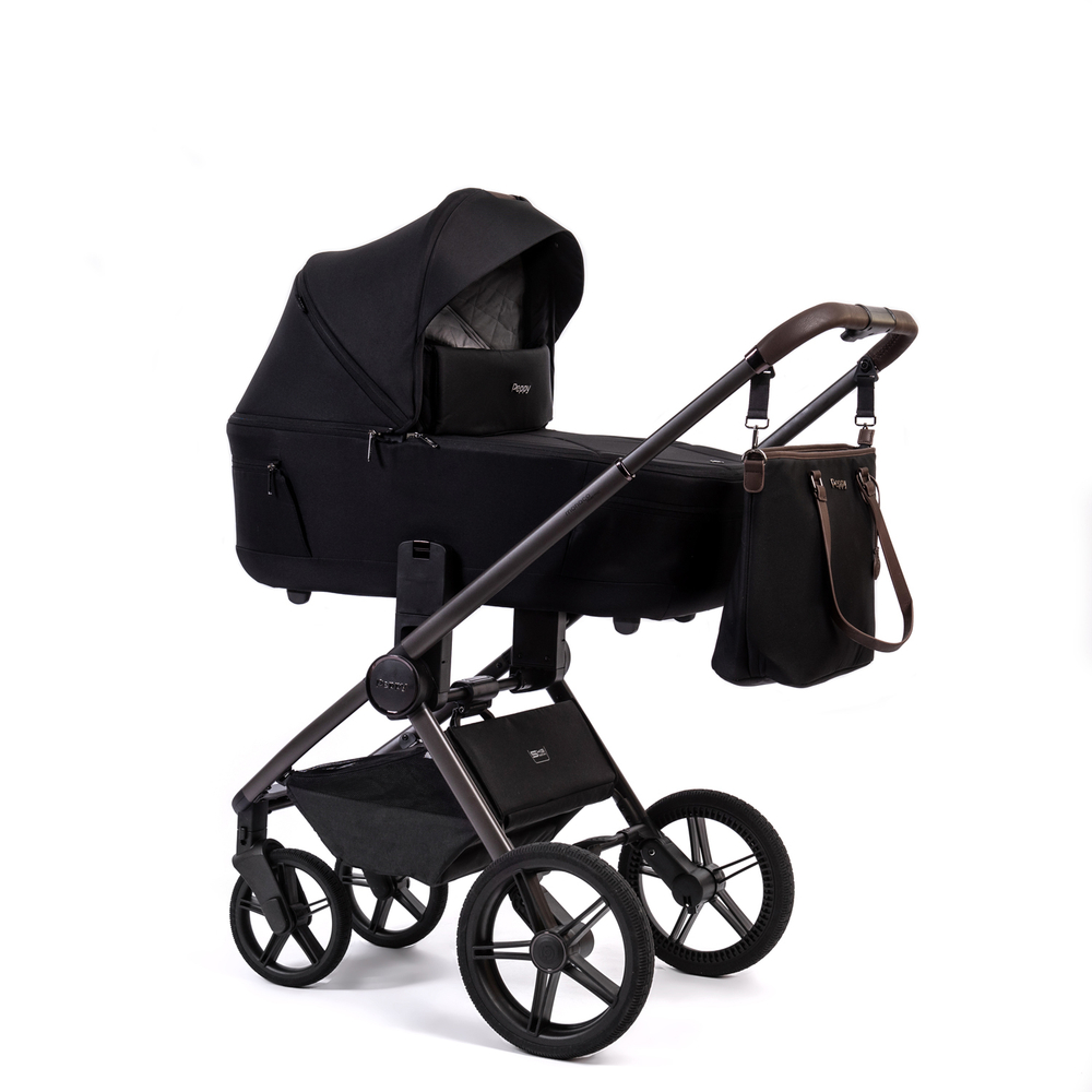 Peppy Коляска детская Monaco thermo 2 в 1 Black (черный), рама серо-коричневая