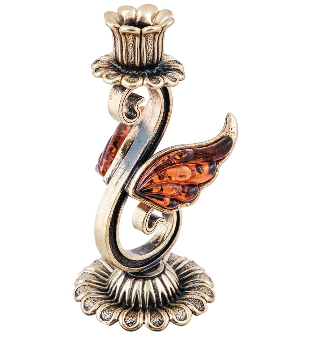 Народные промыслы AM-3968 Подсвечник «Лебединая мелодия» (латунь, янтарь)