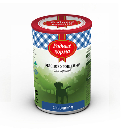 Консервы РОДНЫЕ КОРМА Мясное угощение с кроликом для щенков 340 г