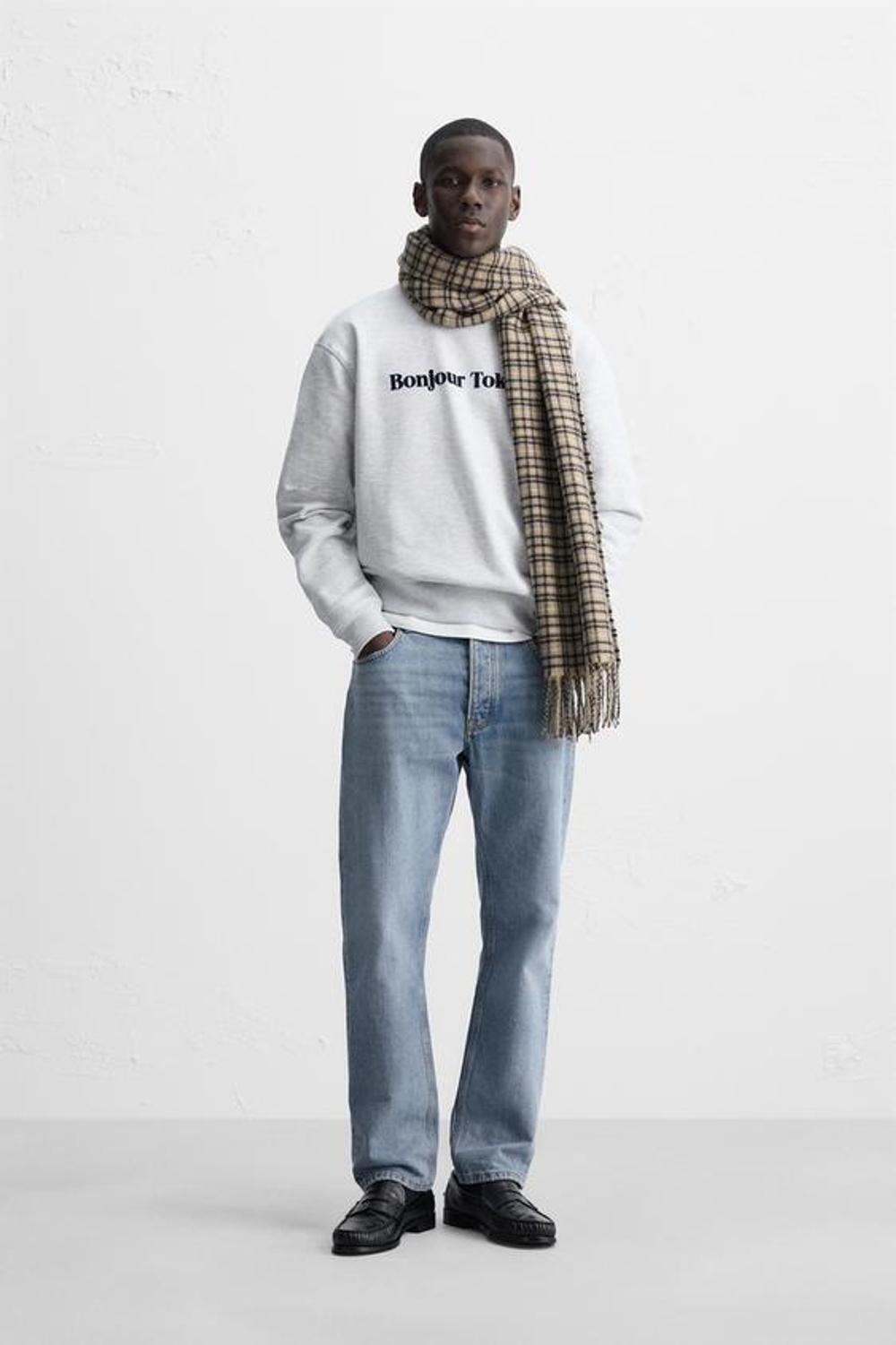 ZARA ТОЛСТОВКА С ПРИНТОМ И НАДПИСЬЮ, СЕРЫЙ С МЕЛАНЖЕВЫМ ЭФФЕКТОМ