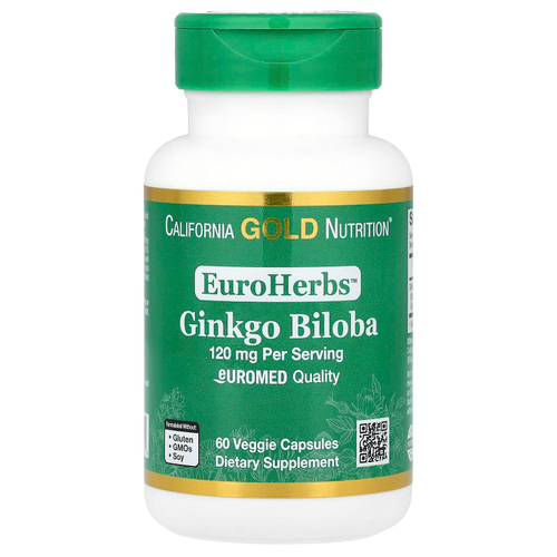California Gold Nutrition, EuroHerbs™, экстракт гинкго билоба, качество Euromed, 120 мг, 60 растительных капсул
