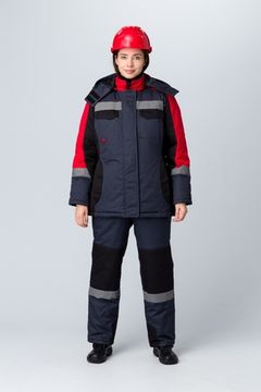 Костюм зимний женский "Вектрон-2" СОП У. полукомбинезон (черный/красный/серый)