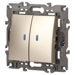 Выключатель ЭРА Elegance 14-1105-04 двойной с подсветкой 10АХ-250В IP20 шампань