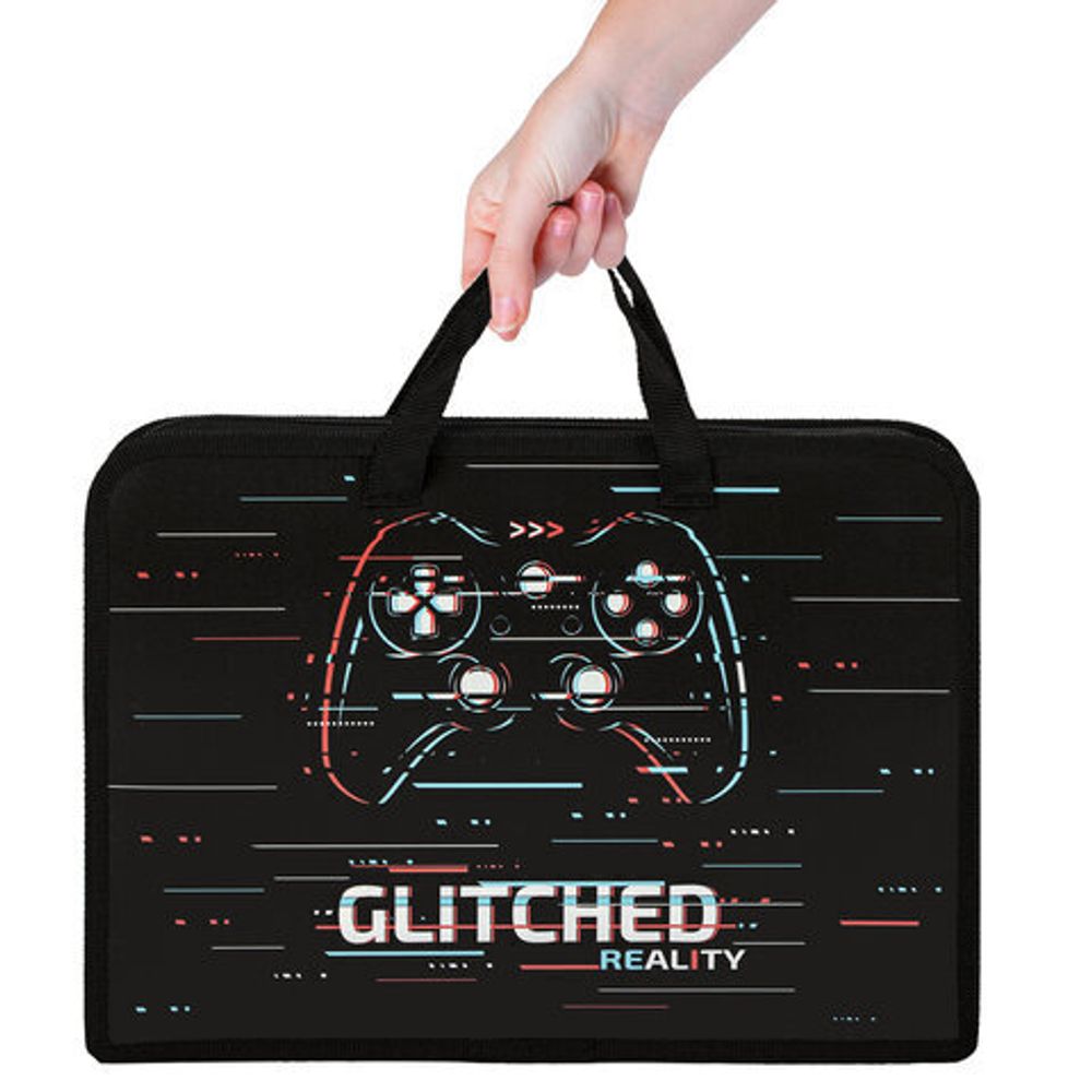 Папка на молнии с ручками ЮНЛАНДИЯ А4, 1 отделение, пластик, ширина 40 мм, "Glitched", 270948