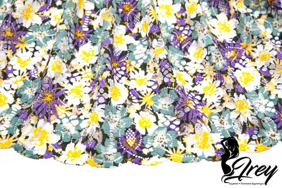 03-197 Кружево эластичное 19 см, ромашки, мята/желтый/сирень