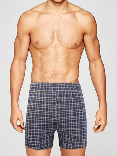 Мужские трусы-боксеры plus size свободного кроя в клеточку (Размер: XXXL) (Цвет: синий)