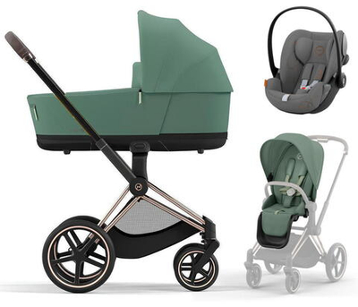 Коляска 3 в 1 Cybex Priam IV Rosegold и автокресло Cloud G i-Size Lava Grey Leaf Green