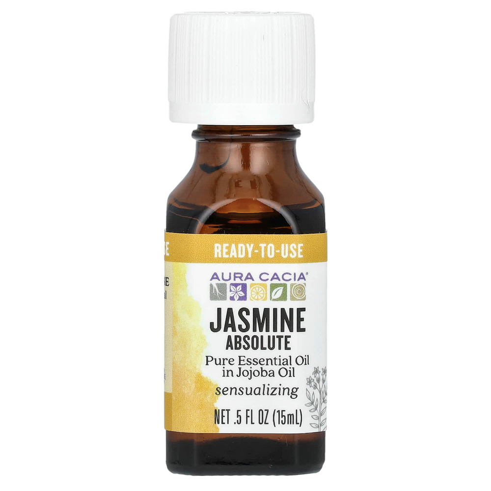 Aura Cacia, Чистое эфирное масло в масле жожоба, абсолют жасмина, 15 мл (0,5 жидк. унц.)