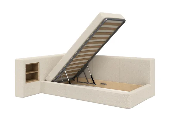 Диван-кровать Cube c нишей M (молочный, букле)