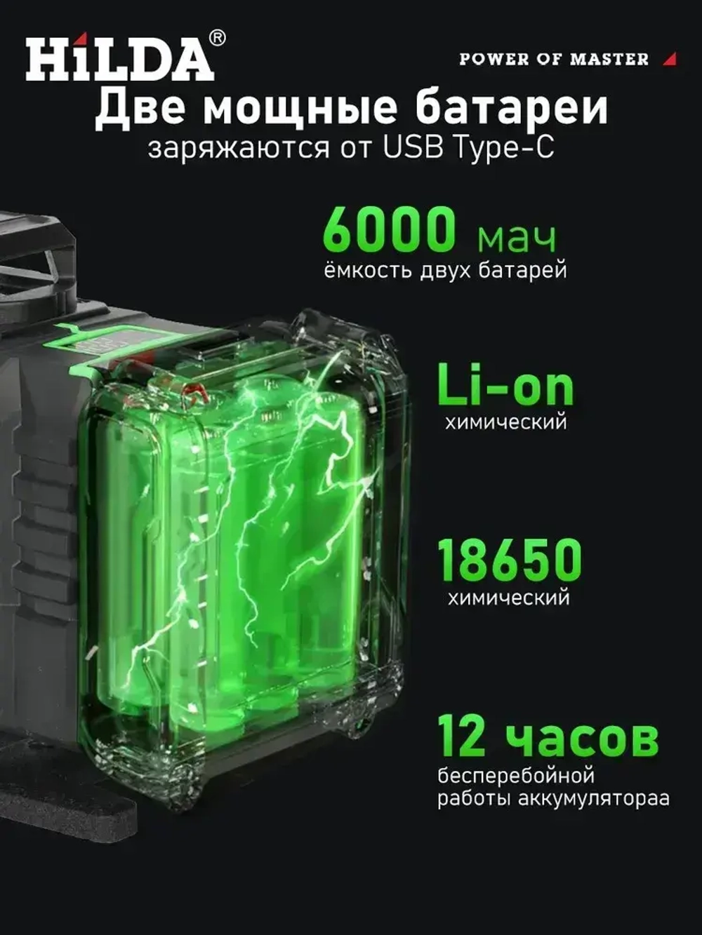 Лазерный уровень/нивелир Зеленыйлуч 360 град,6000 мАч*1,Батарея большой емкости