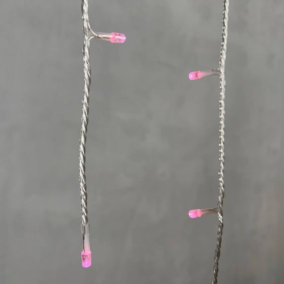 Светодиодная бахрома 3*0.5 м., 3 батарейки типа D 4.5V, 100 LED ламп светло розового цвета, прозрачный силикон, LTC (ECC100-10-8BP)