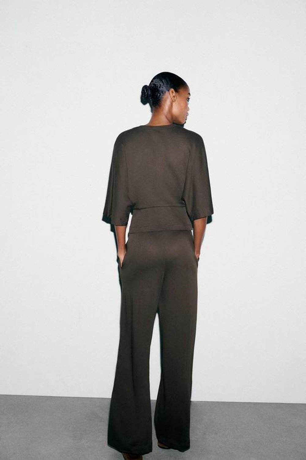 ZARA ПРЯМЫЕ ХЛОПКОВЫЕ БРЮКИ, КОРИЧНЕВЫЙ