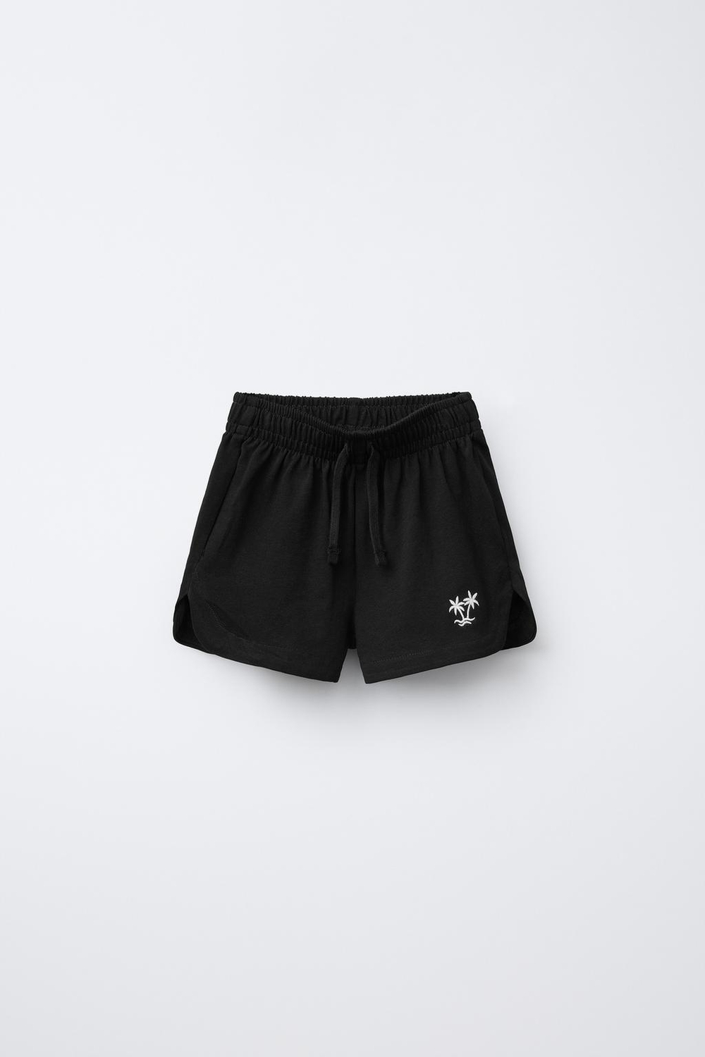 ZARA БЕРМУДЫ С ВЫШИВКОЙ «ПАЛЬМЫ», ЧЕРНЫЙ