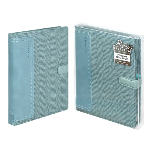 Ежедневник-органайзер недатированный ESCALADA, А5+, 160 л., арт. 70549/ 10 САРЖА ПЕПЕЛЬНО-ГОЛУБОЙ (кожзам: 146х211 мм, 175x225 мм, твёрдый переплёт с поролоном, материал обложки: искусственная кожа "Буйвол", искусственная кожа "Саржа"; способ креплен