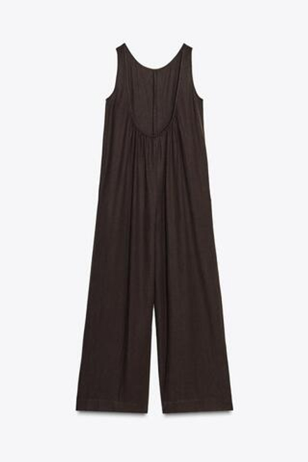 ZARA ДЛИННЫЙ КОМБИНЕЗОН ИЗ ЛЬНА — ZW COLLECTION, КОРИЧНЕВЫЙ