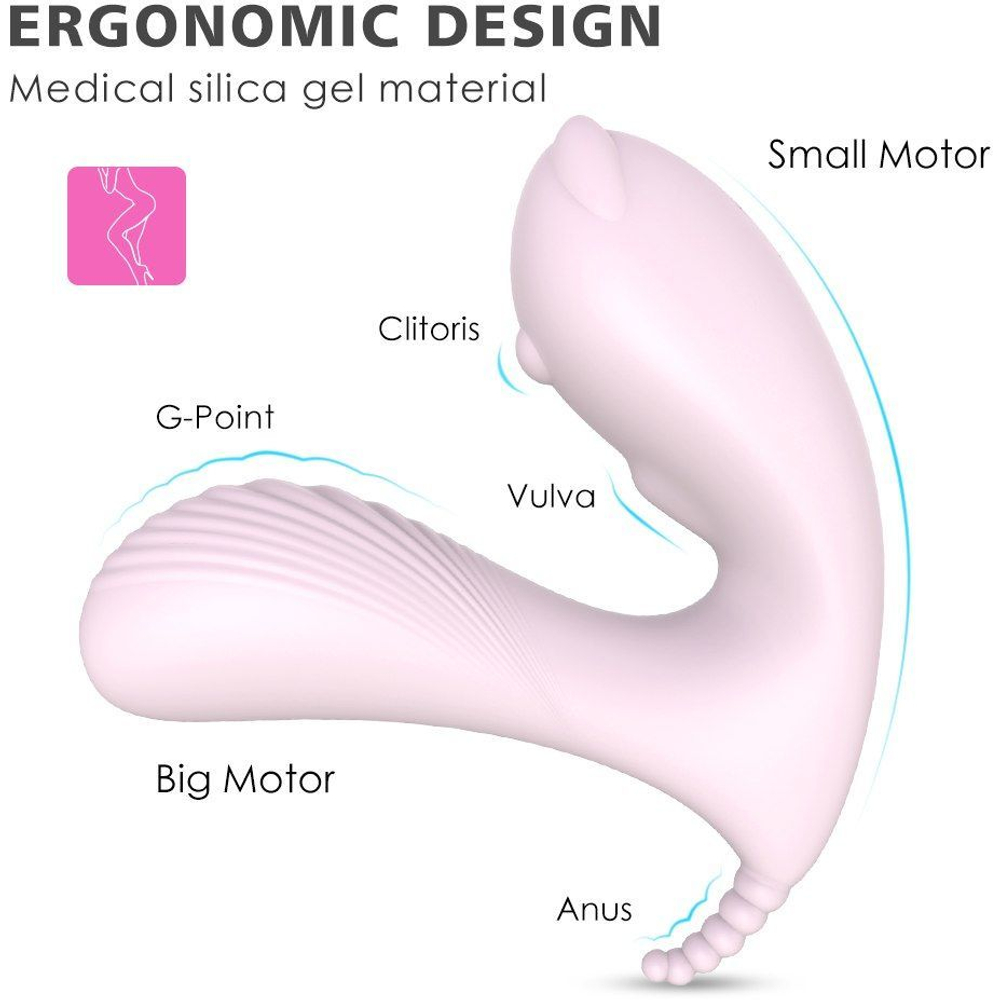 Нежно-розовая вибропробка CARA с клиторальным отростком и пультом ДУ