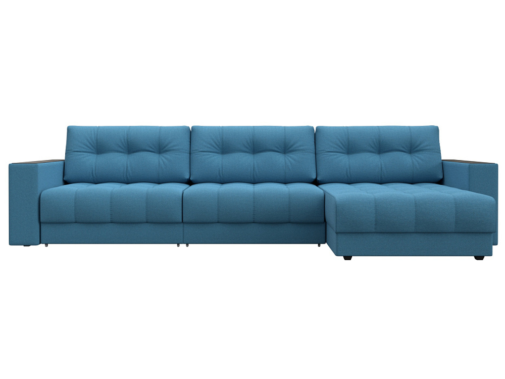 Диван угловой с декором Лига-049 НПБ Лонг, Амур 10 РОГОЖКА голубой