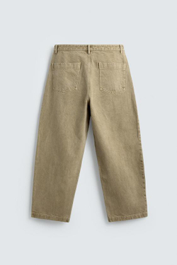 ZARA БРЮКИ STRAIGHT FIT ВЫСТИРАННЫЕ, БЕЖЕВЫЙ