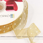 Лента Органза 2,5см х 110м горох (Золотой)