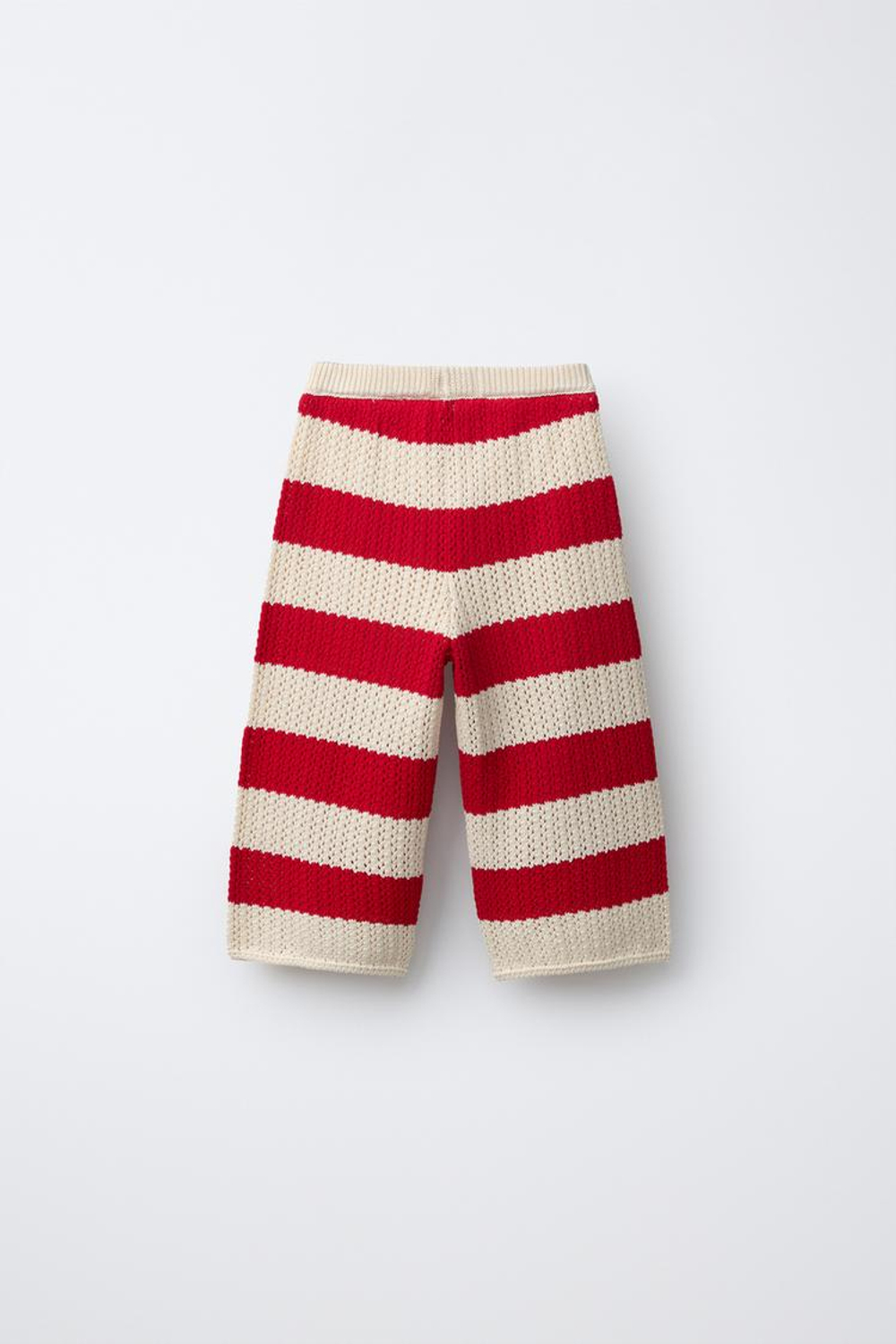 ZARA ТРИКОТАЖНЫЕ БРЮКИ В ПОЛОСКУ, ЭКРЮ/КРАСНЫЙ