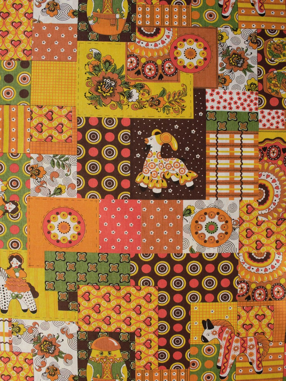 Ткань бязь плательная, рис. "Дымковская игрушка", ширина 150 см, арт. 104