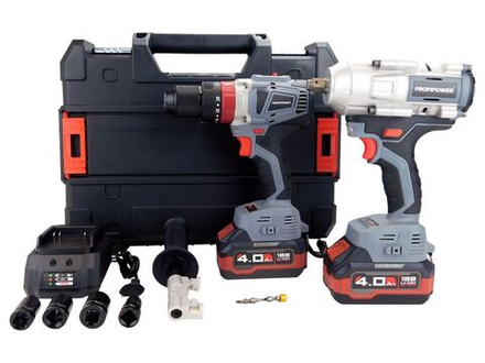 Аккумуляторный бесщеточный НАБОР 2в1 ProfiSet-2С18 (Li-ion-2шт, 4Ач, Адаптер HEX, набор головок, З/У, кейс, E0186, E0087)