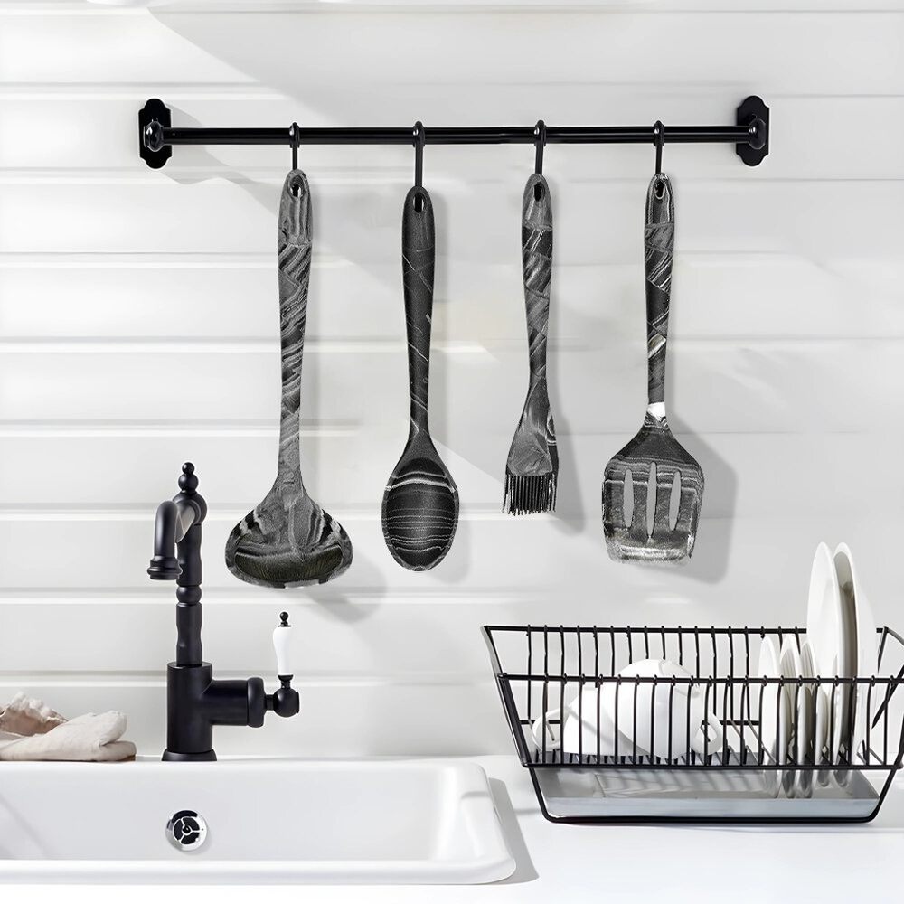 Набор кухонных принадлежностей силиконовый "Гранит" (кисточка, ложка, лопатка, половник)