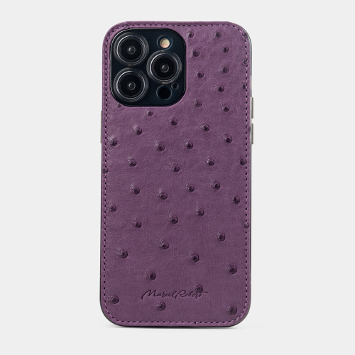 Чехол для iPhone 14 Pro Max из кожи страуса, фиолетового цвета