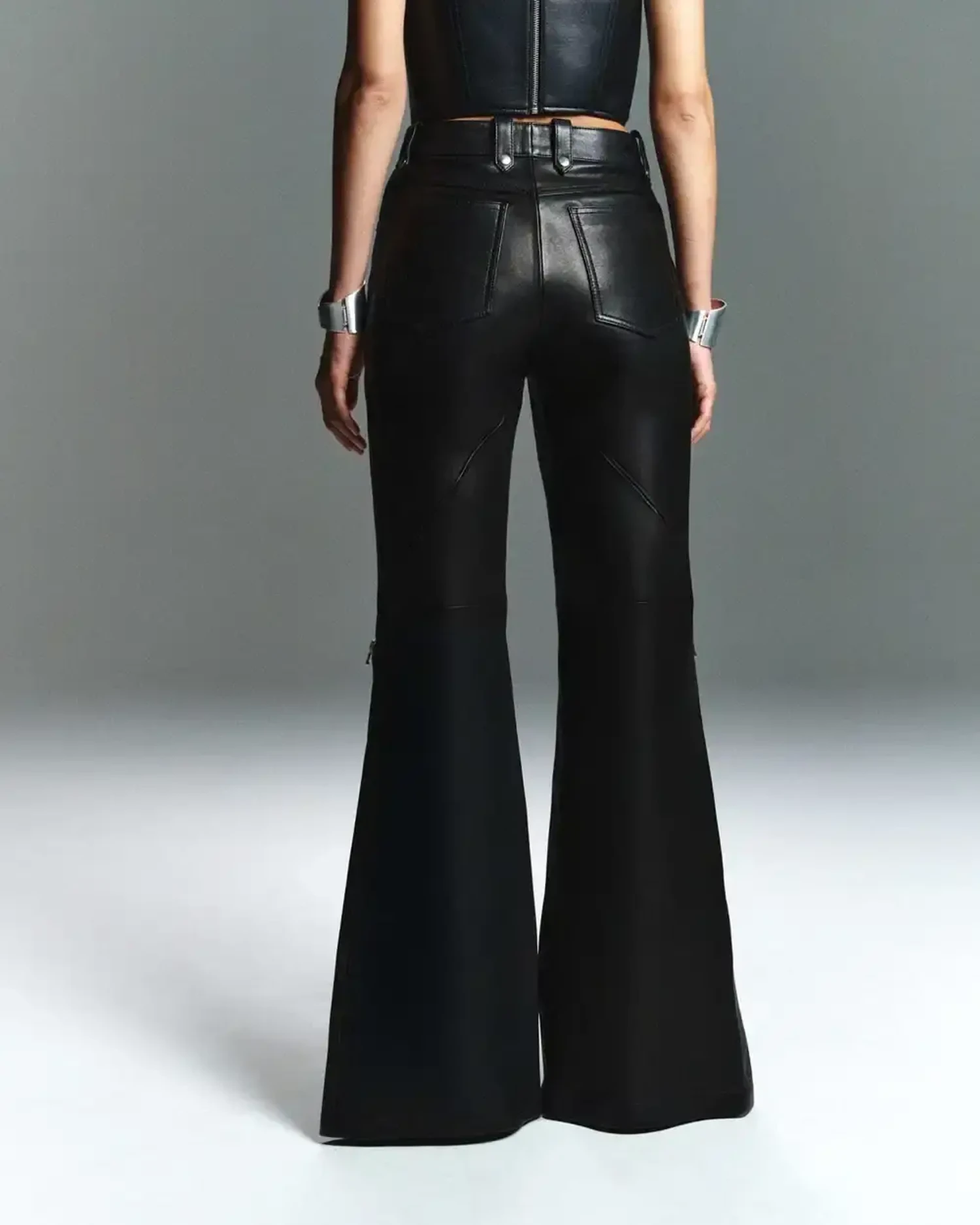 Брюки клеш из кожи наппа с молниями