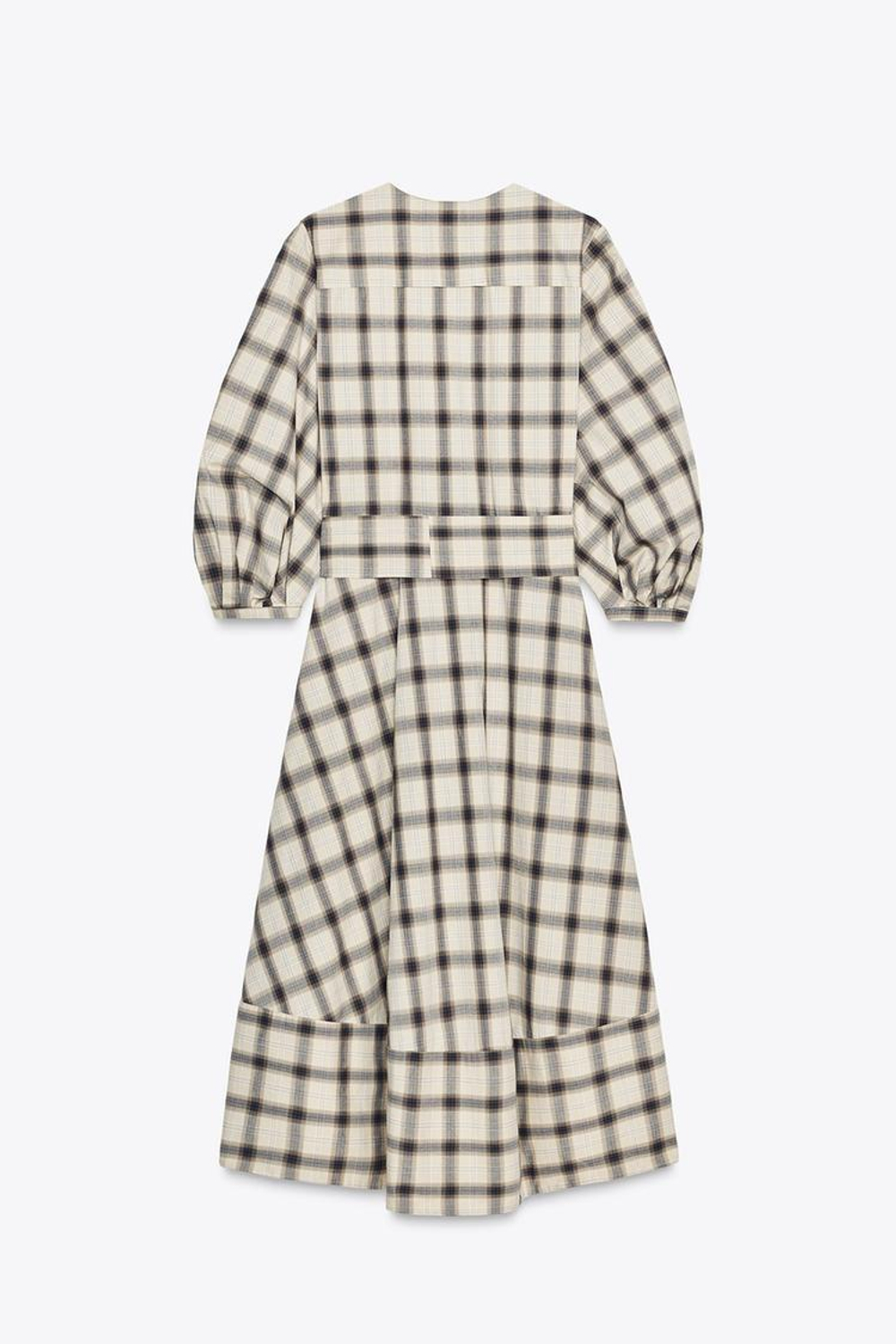 ZARA ПЛАТЬЕ-РУБАШКА В КЛЕТКУ — ZW COLLECTION, ЭКРЮ/СИНИЙ