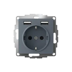 Розетка 1-м СП AtlasDesign 16А IP20 с 2-мя заряд. устройствами USB тип A+A 5В/2.4А 2х5В/1.2А механизм грифель SE ATN000730