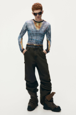 H&M - Glenn Martens Топ из сетки с принтом, синий