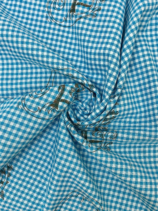 Коттон сорочка, принт клетка бирюза/белый NBD131