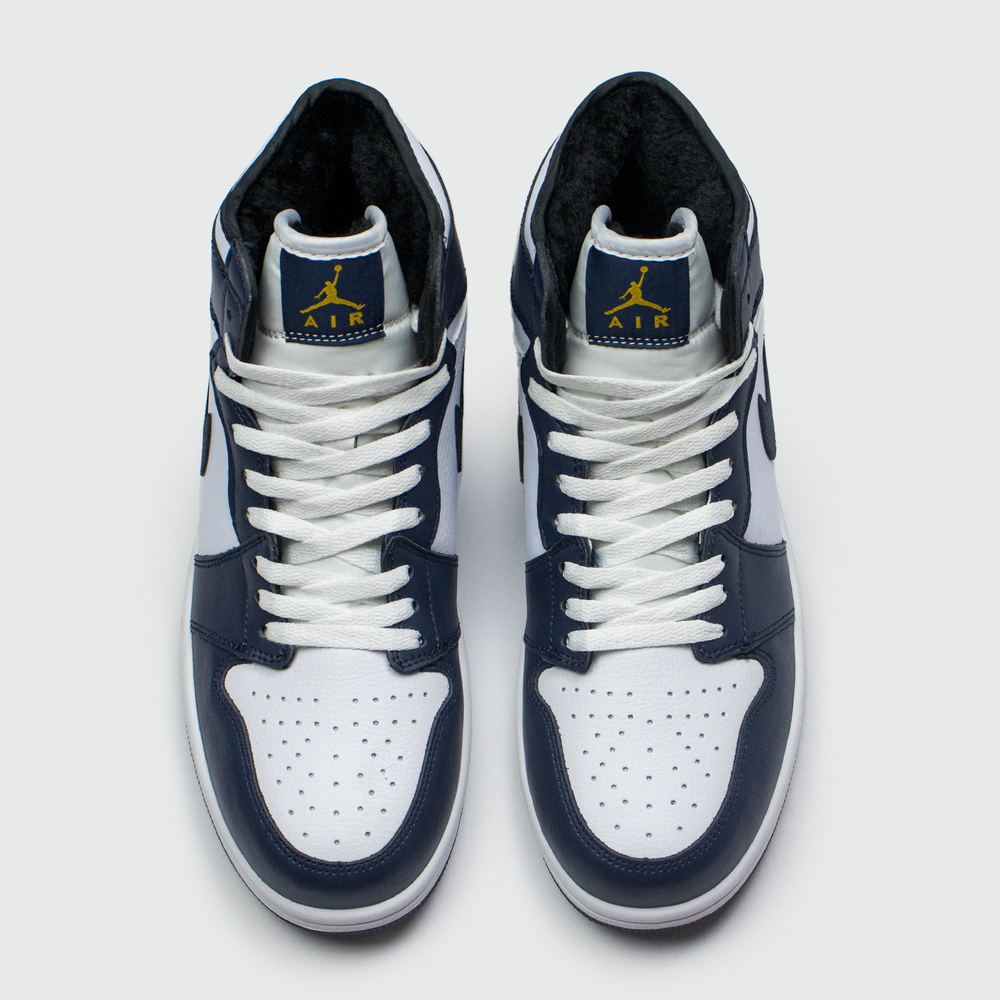 Кроссовки Nike Air Jordan 1 White / D.Blue with Fur
