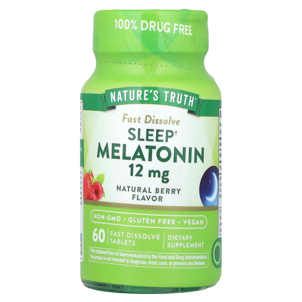 Nature's Truth, Sleep Melatonin, натуральные ягоды, 12 мг, 60 быстро растворяющихся таблеток