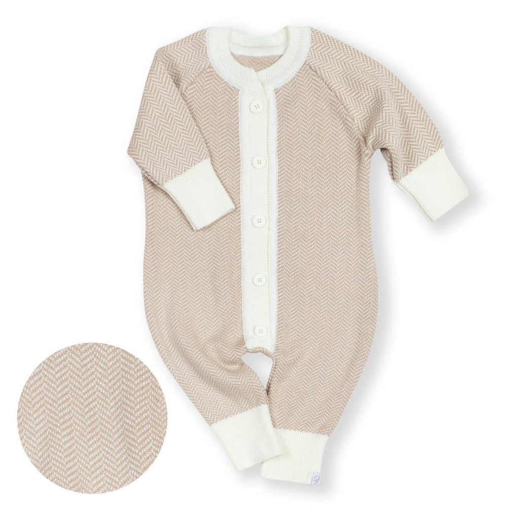 7055-157 Комбинезон вязаный "Ёлочка" (экрю+бронза)