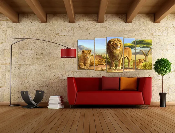 Модульная картина "Львиное семейство"