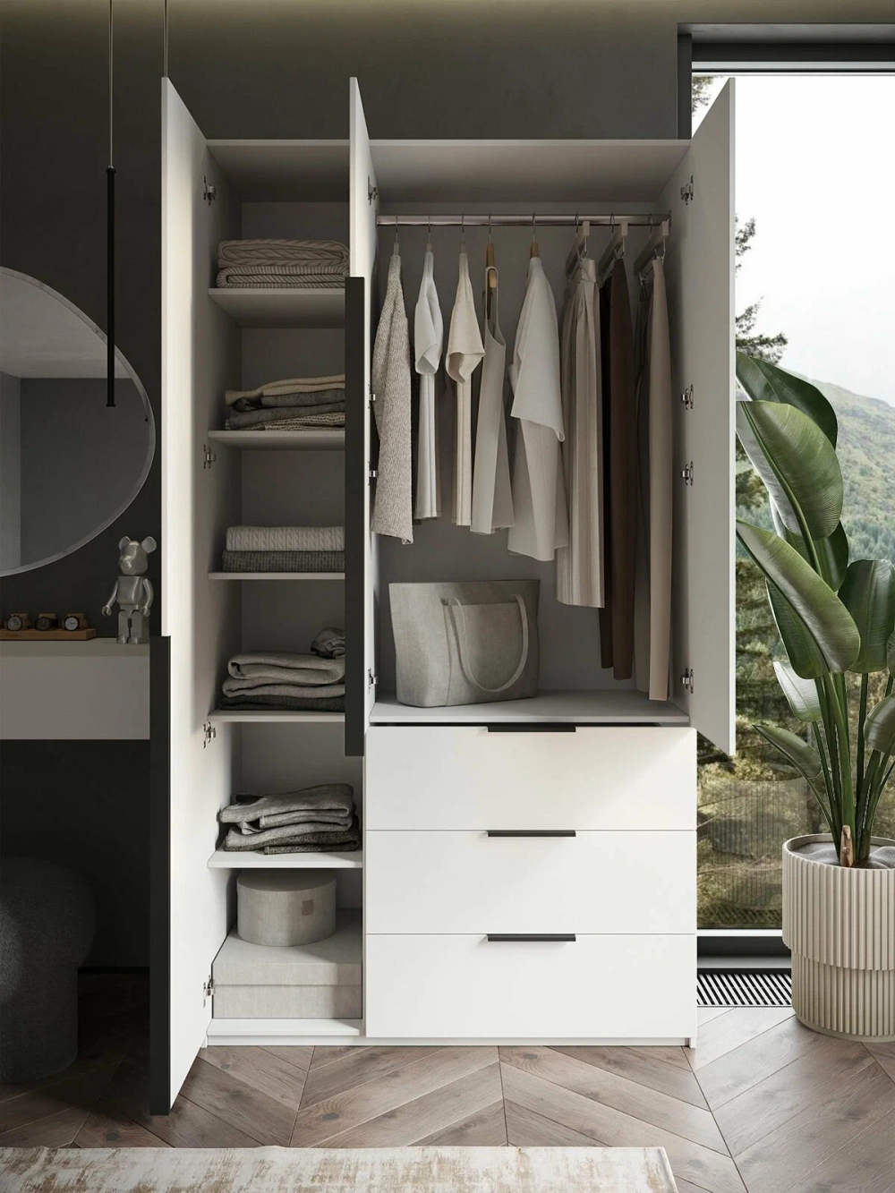 Шкаф Распашной Белый 120x220x52,5 SOHO с ящиками и ручками