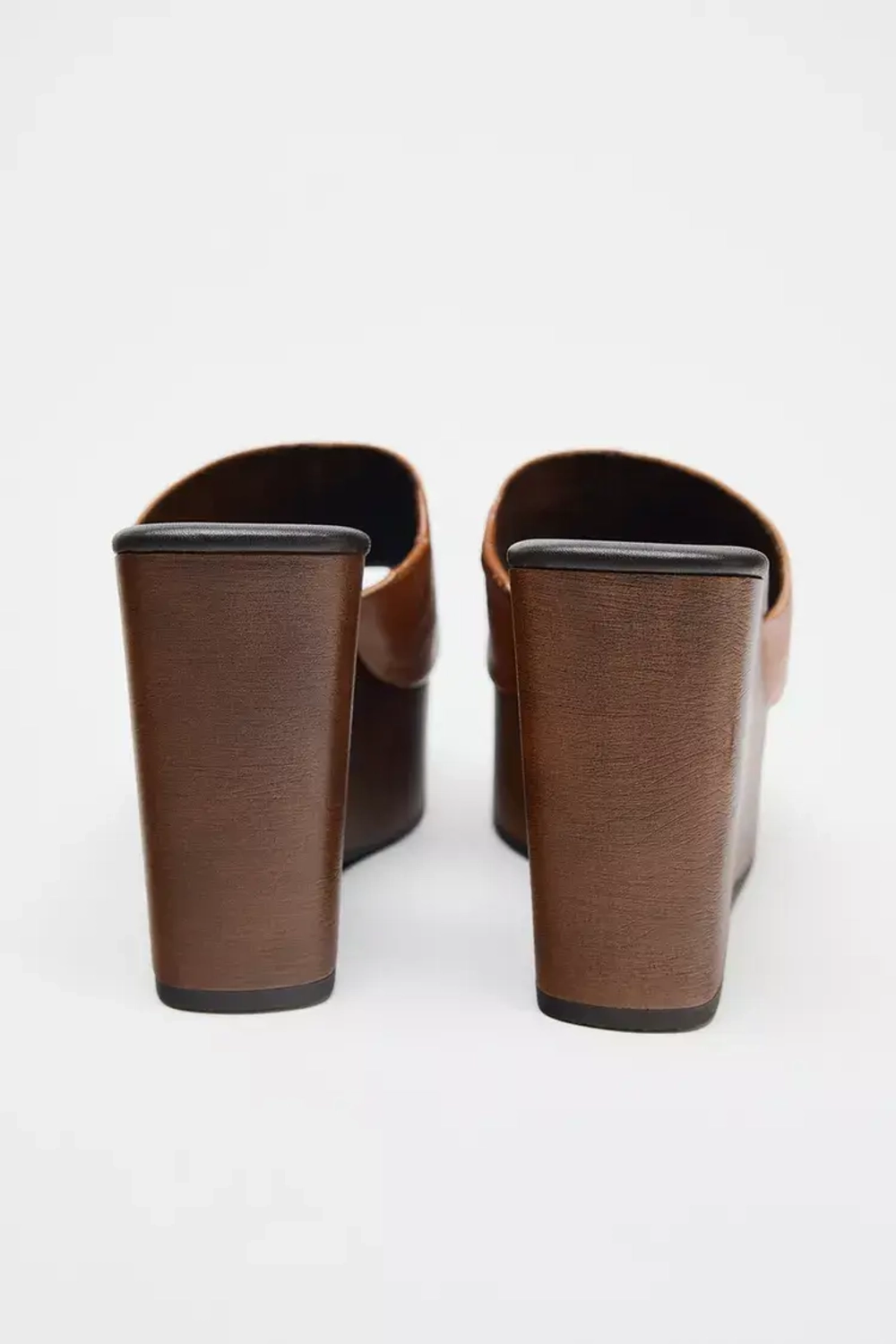 ZARA КОЖАНЫЕ ТУФЛИ НА ТАНКЕТКЕ, КОРИЧНЕВЫЙ