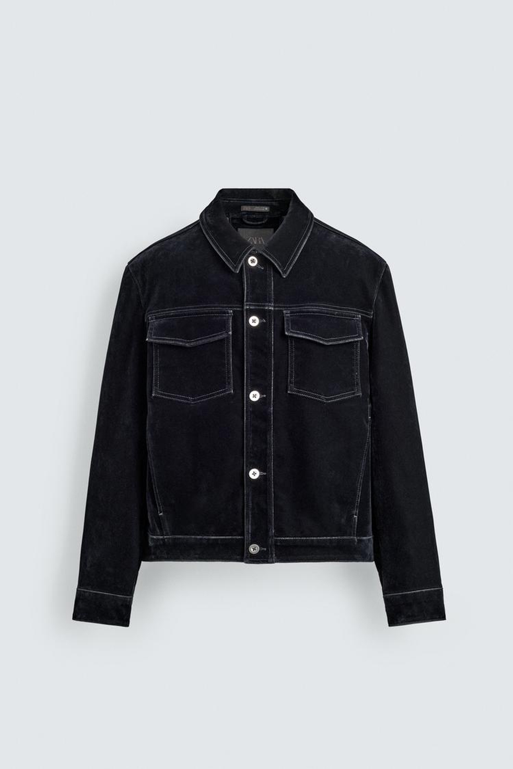 ZARA КУРТКА С ФЛОКИРОВАННЫМ ВЕЛЬВЕТОМ, СИНИЙ