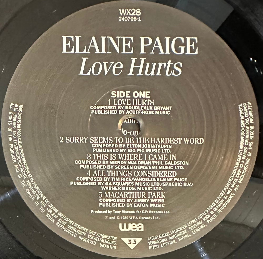 Elaine Paige - Love Hurts (Германия 1985г.)
