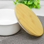 Блюдо для запекания 16см круглое с бамбуковой крышкой, фарфор